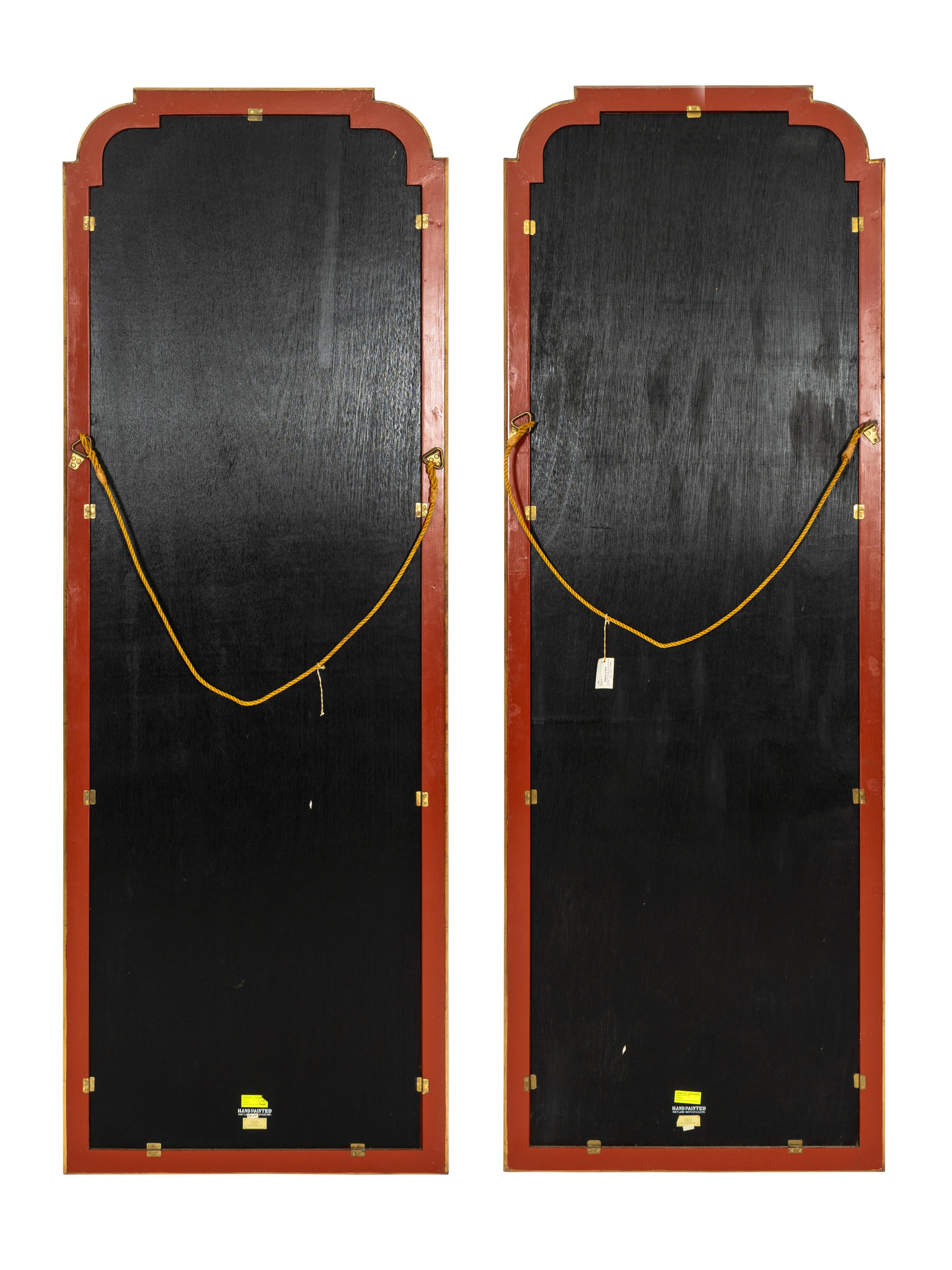 A Pair of Hand-Painted Chinoiserie Wallpaper Panels in Carved Gilt Wood Frames