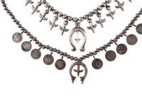 Pair of Petite Navajo Silver Squash Blossom Necklaces