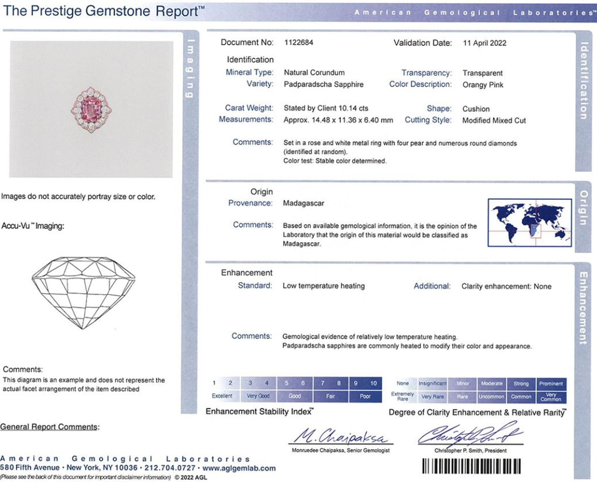 PADPARADSCHA SAPPHIRE, PINK DIAMOND AND DIAMOND RING