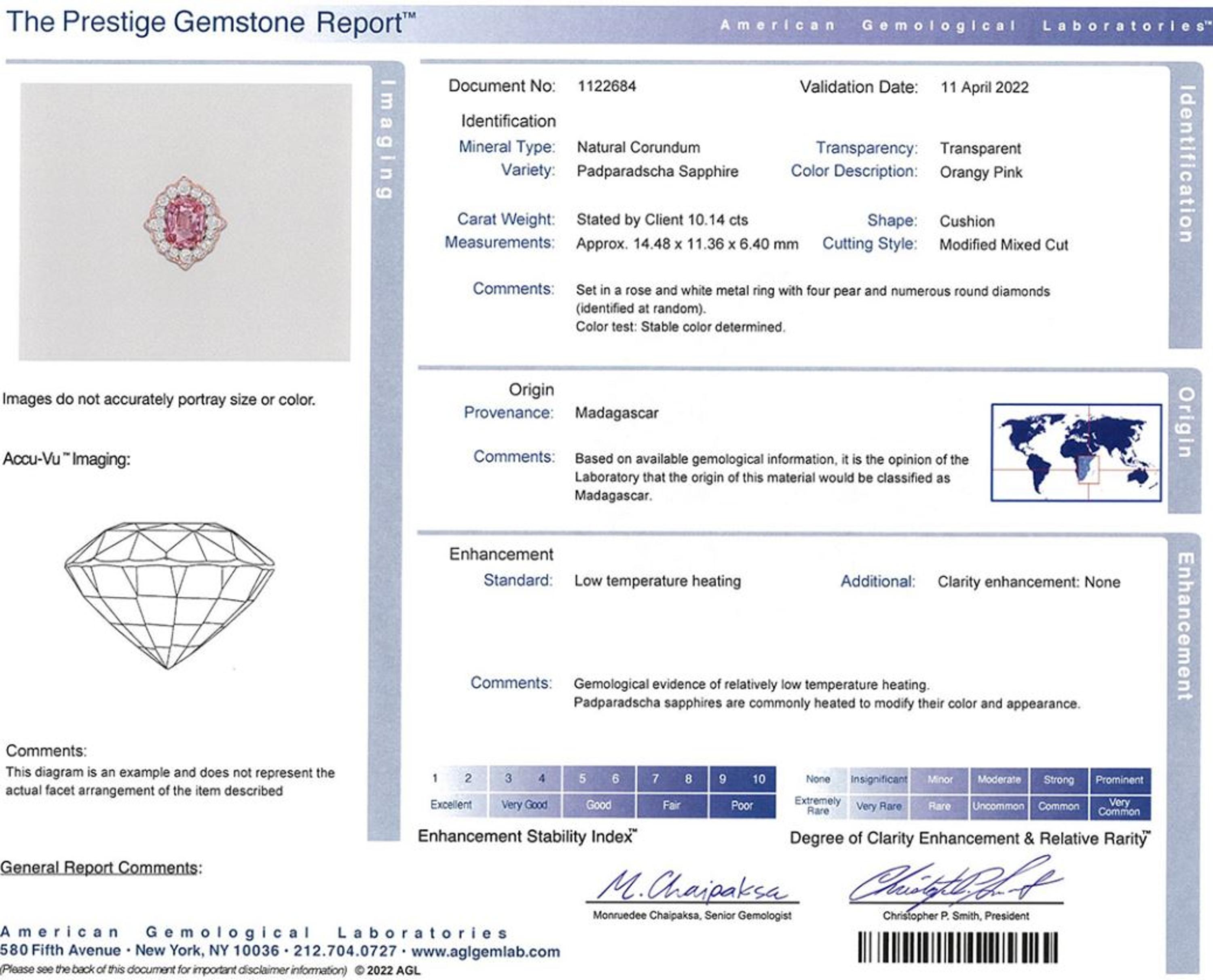 PADPARADSCHA SAPPHIRE, PINK DIAMOND AND DIAMOND RING