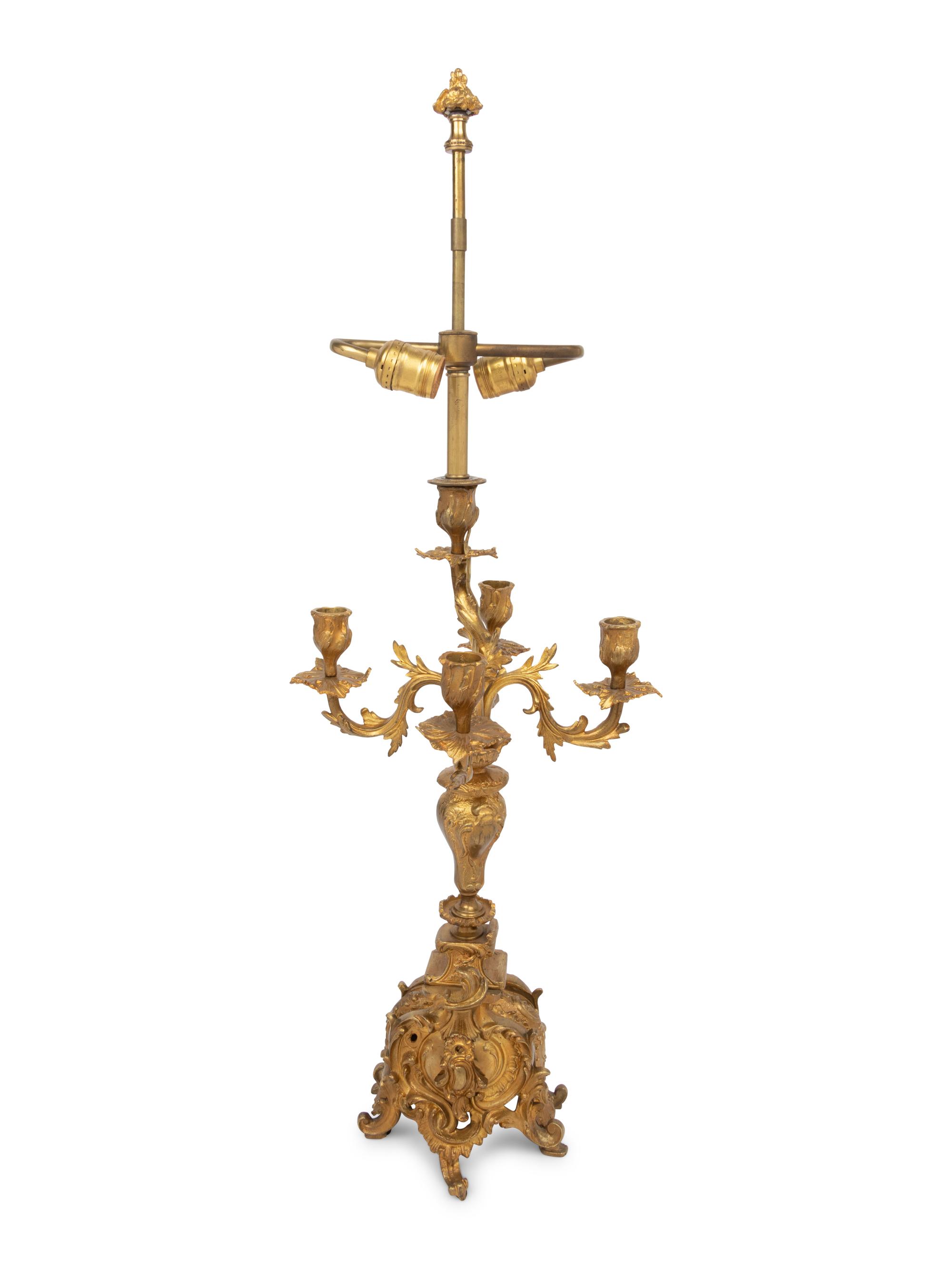 A French Gilt Bronze Five-Light Candelabra Mounted as a Lamp