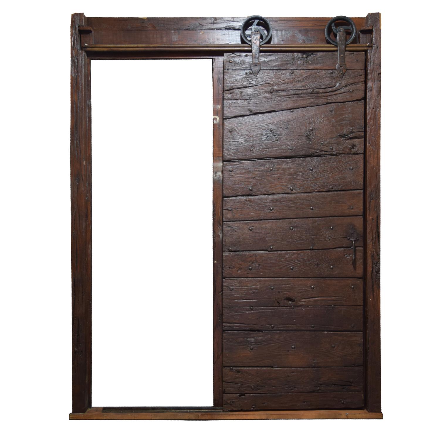 A Sliding Wood Door with Hardware and Frame 71" W x 4" D x 94" H — Italy, 19th Century