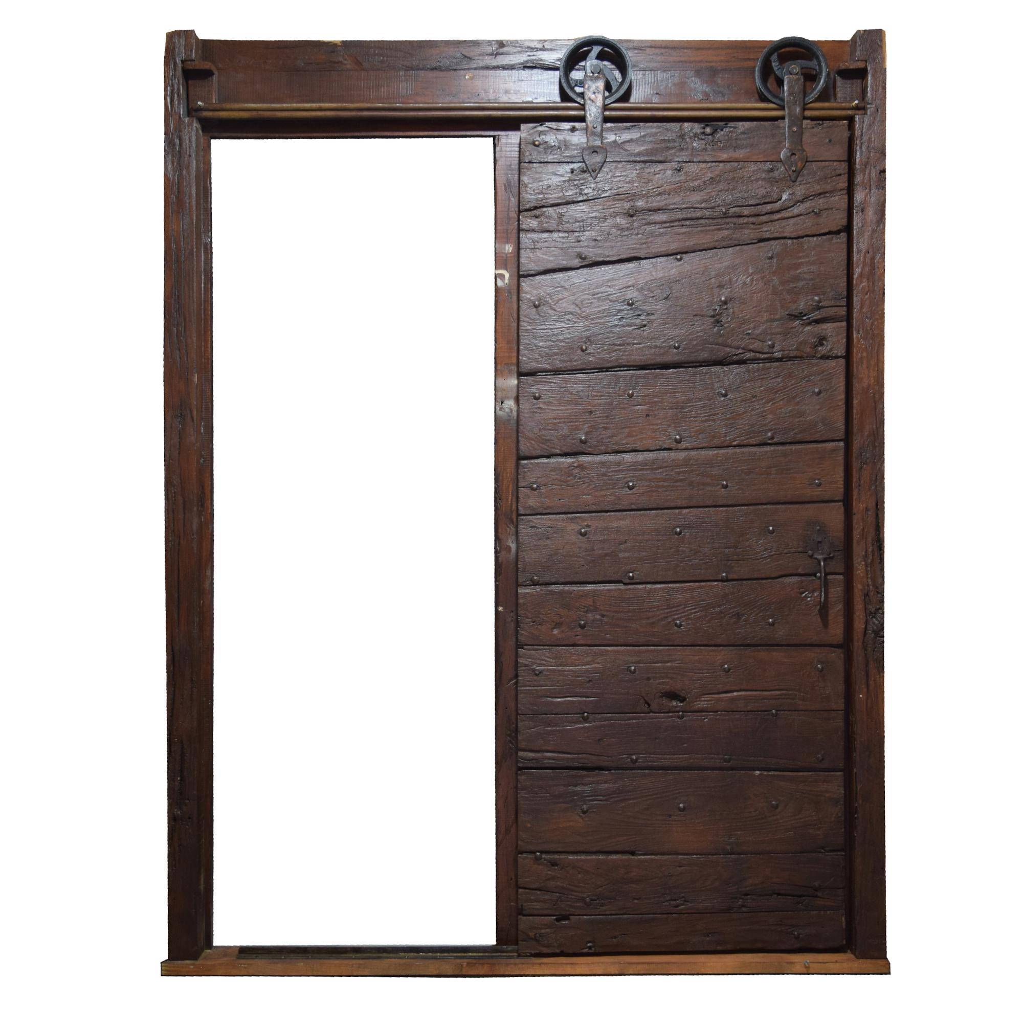A Sliding Wood Door with Hardware and Frame 71" W x 4" D x 94" H — Italy, 19th Century