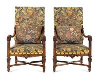 A Pair of Flemish Baroque Style Walnut Armchairs