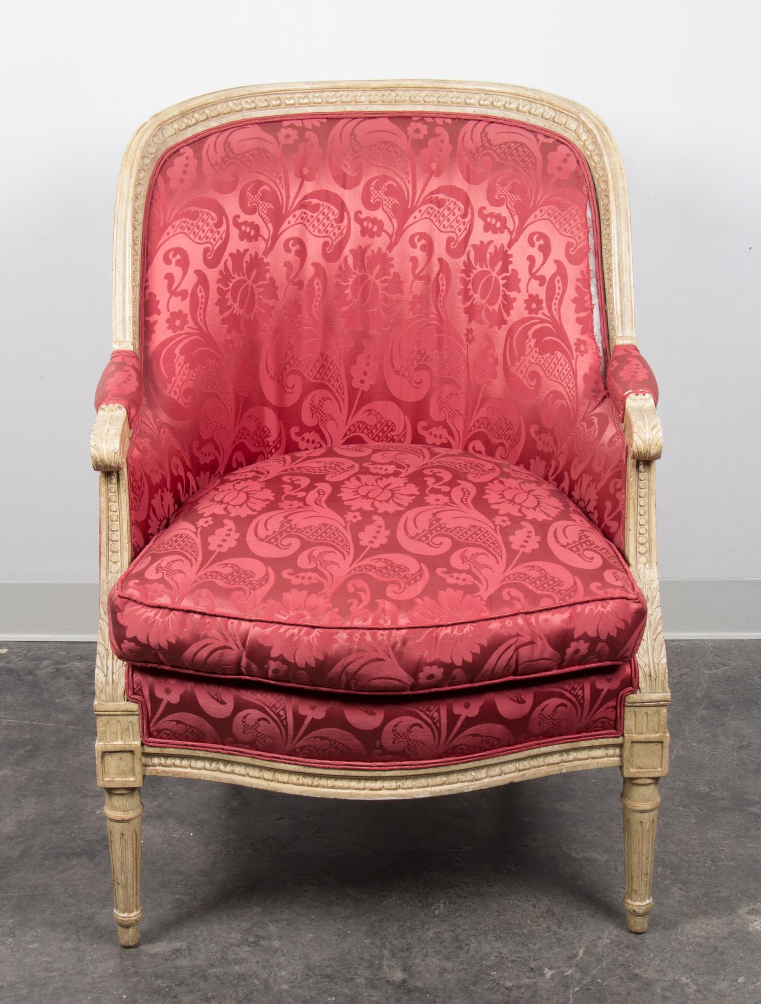 A Louis XVI Style Painted Bergere Height 36 x width 26 x depth 26 inches. — 20TH CENTURY