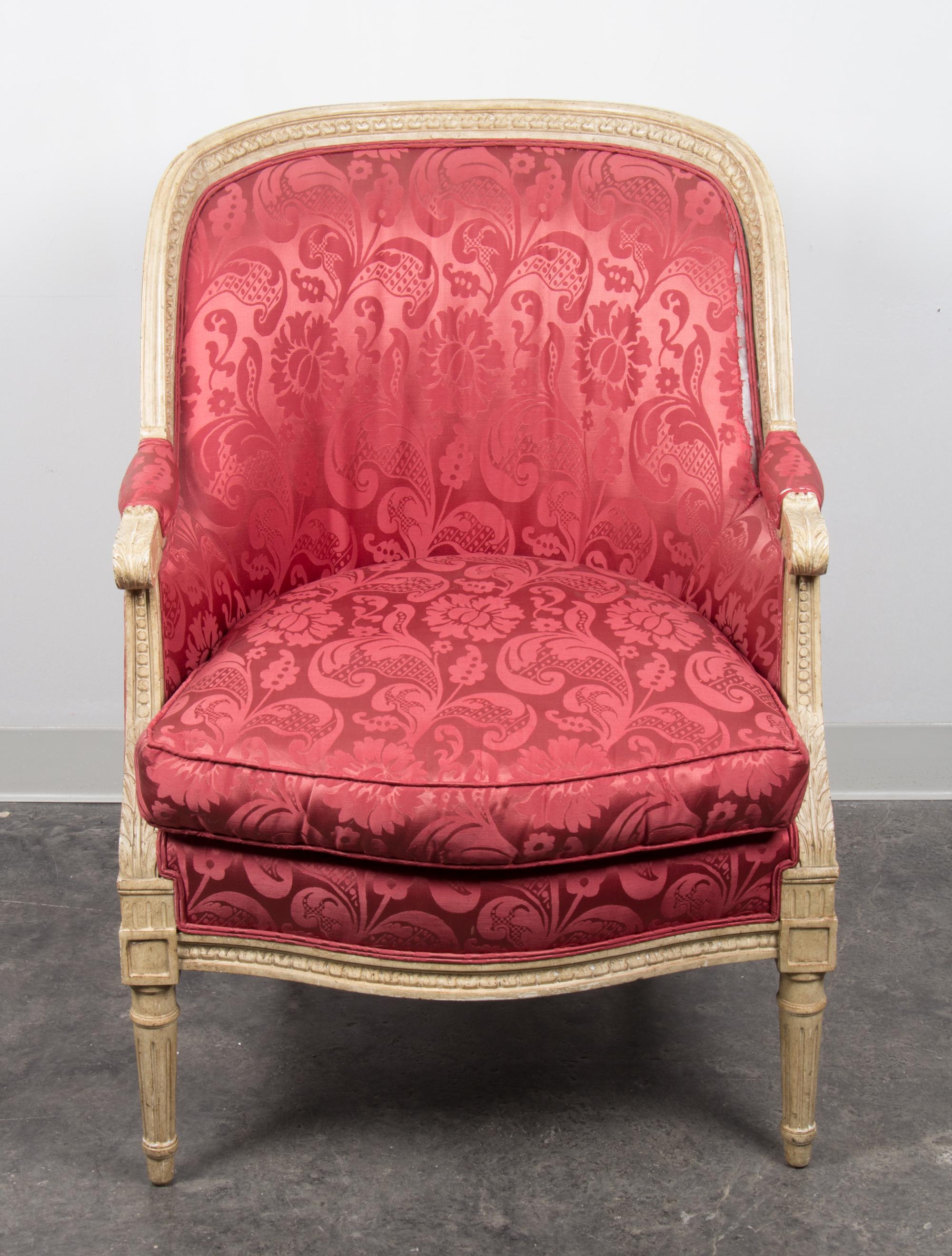 A Louis XVI Style Painted Bergere Height 36 x width 26 x depth 26 inches. — 20TH CENTURY
