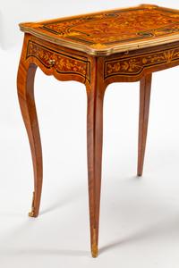 A Pair of Louis XV Style Gilt Bronze Mounted Marquetry Side Tables