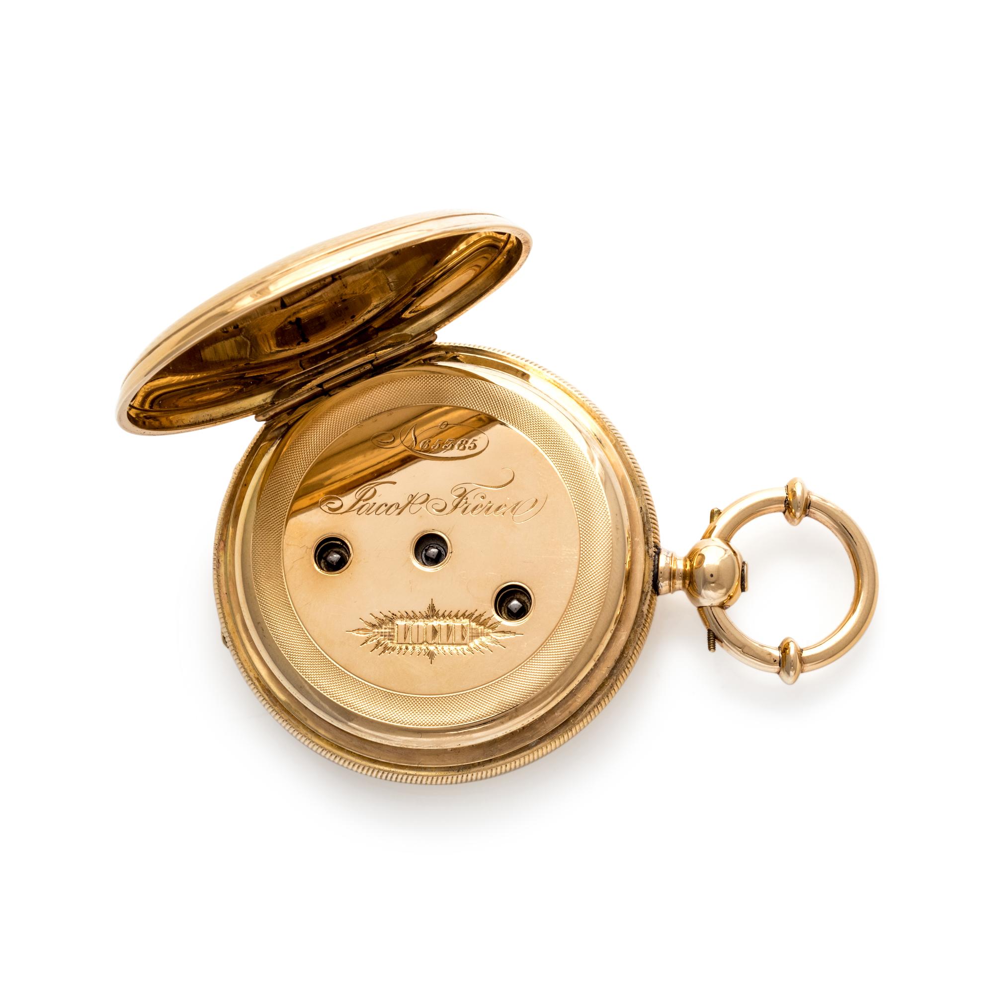 JACOT FRÉRES, YELLOW GOLD HUNTER CASE POCKET WATCH