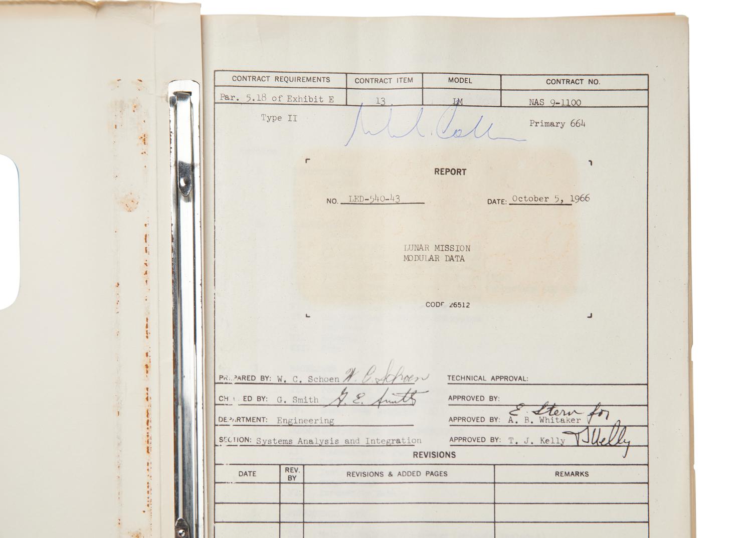 Lunar Mission Modular Data Manual [Signed: Michael Collins]