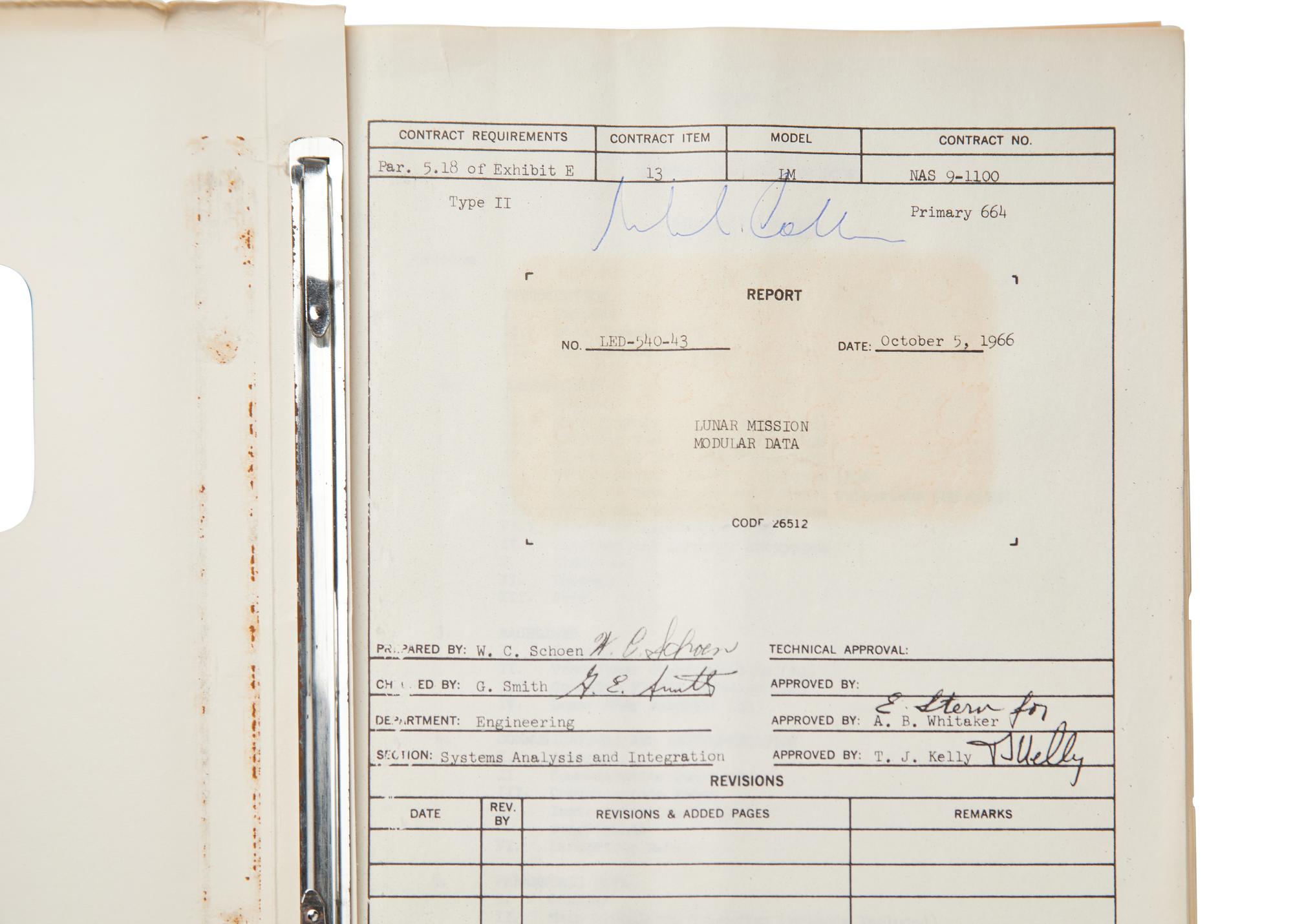 Lunar Mission Modular Data Manual [Signed: Michael Collins]