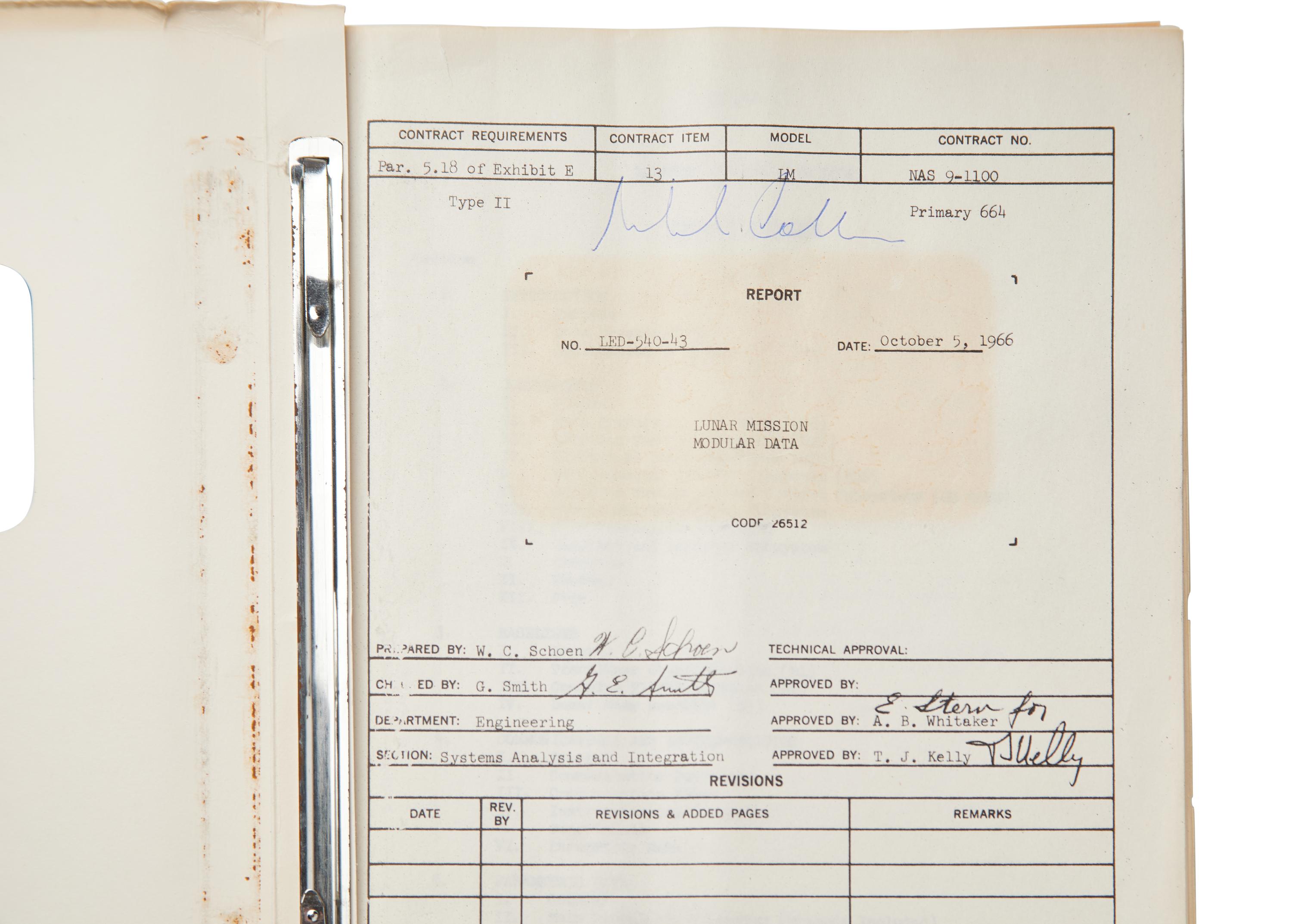 Lunar Mission Modular Data Manual [Signed: Michael Collins]