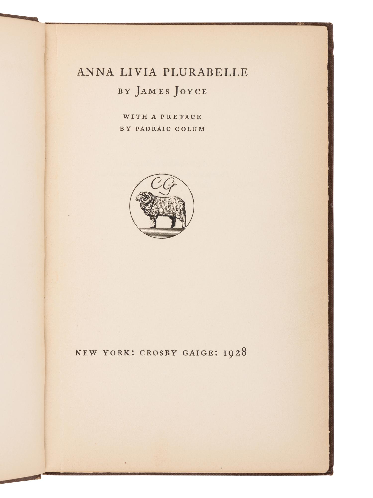JOYCE, James (1882-1941). Anna Livia Plurabelle . New York: Crosby Gaige, 1928.