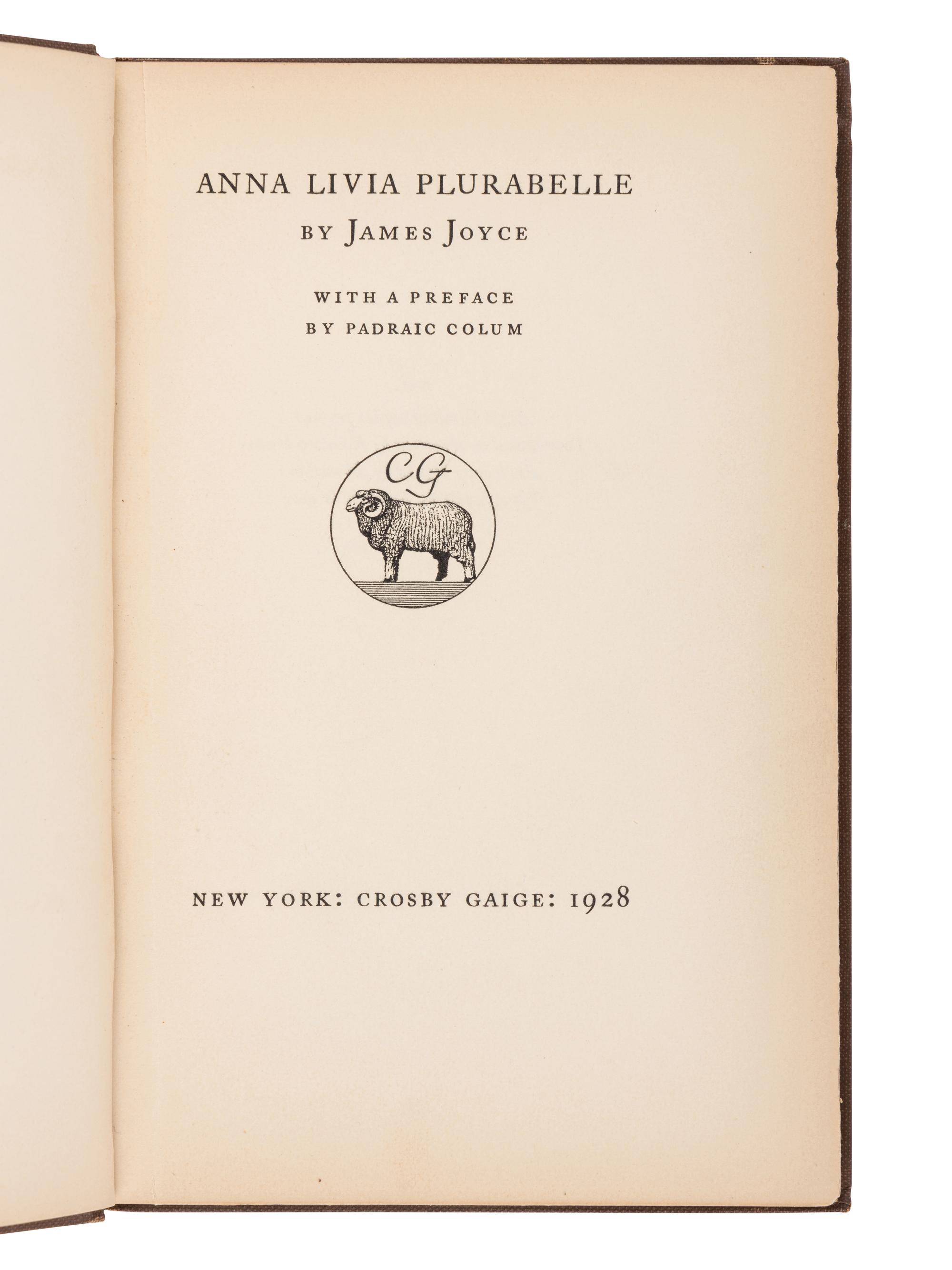 JOYCE, James (1882-1941). Anna Livia Plurabelle . New York: Crosby Gaige, 1928.