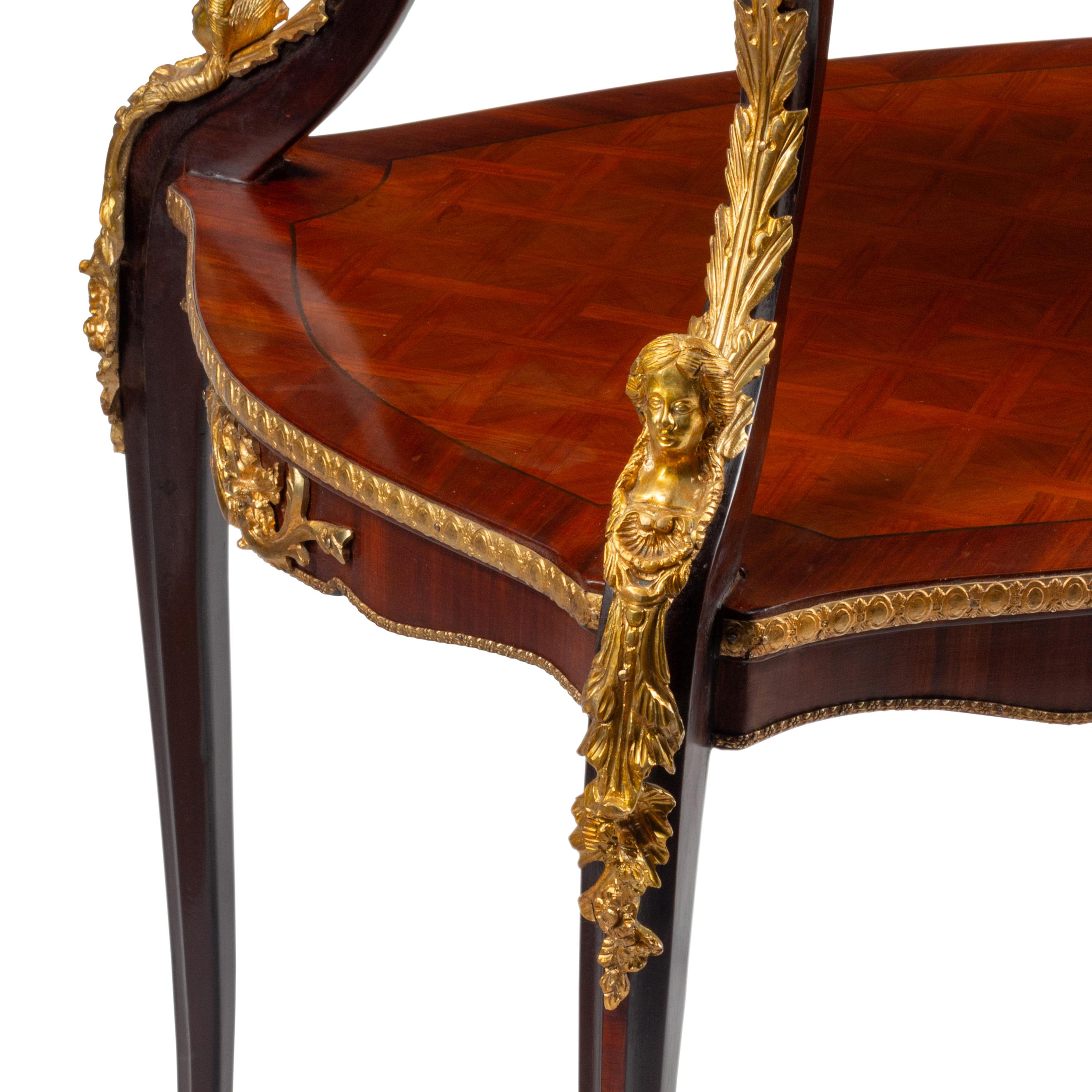 A Louis XV Style Gilt Bronze Mounted Parquetry Two-Tier Serving Table