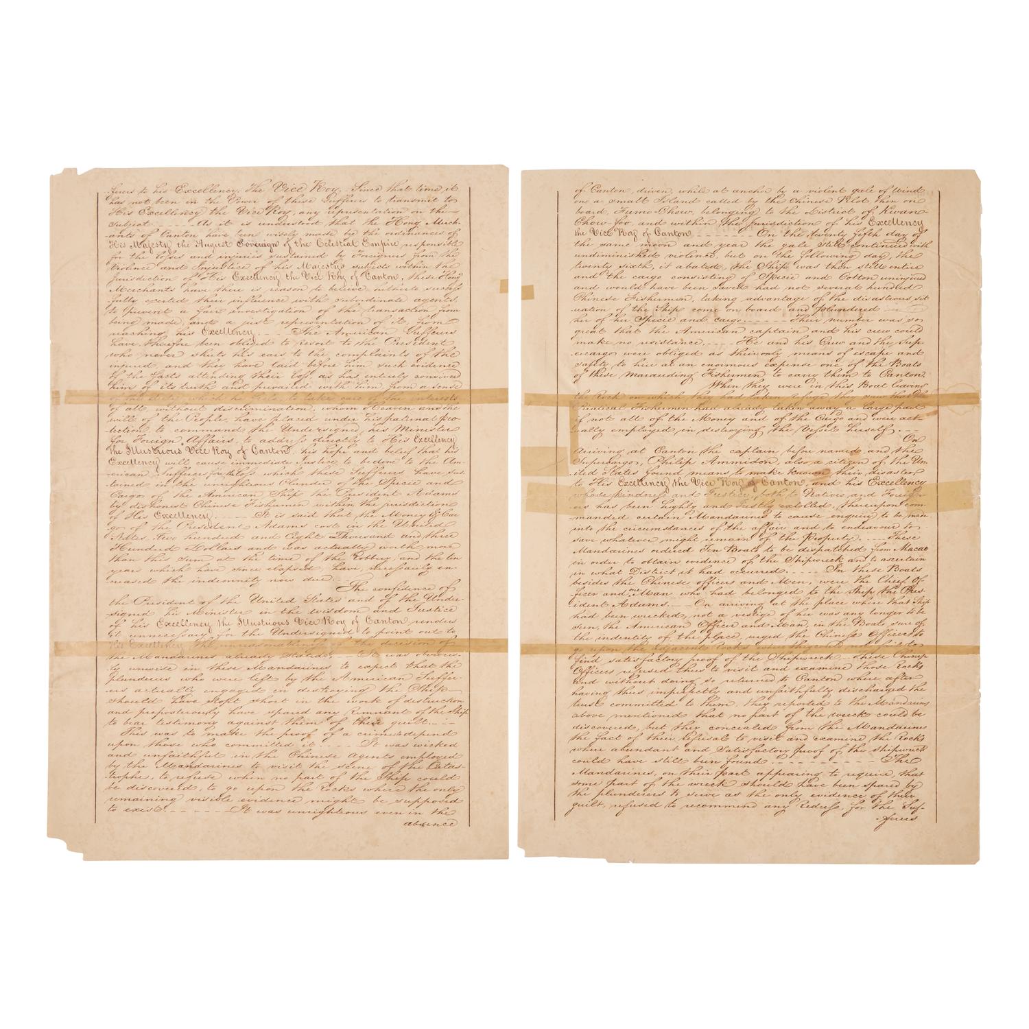 [Presidential] [China] Adams, John Quincy. Manuscript Document, signed