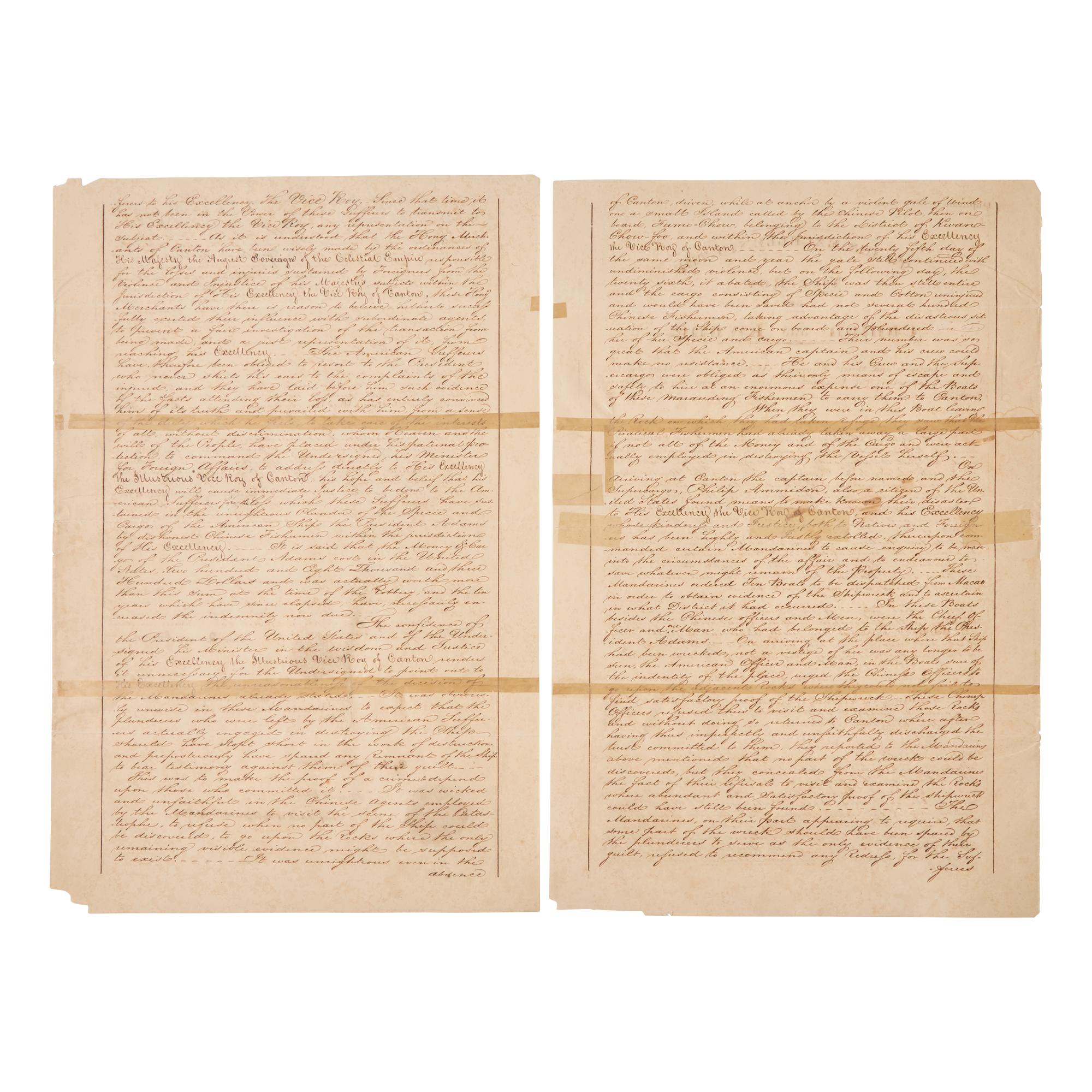 [Presidential] [China] Adams, John Quincy. Manuscript Document, signed