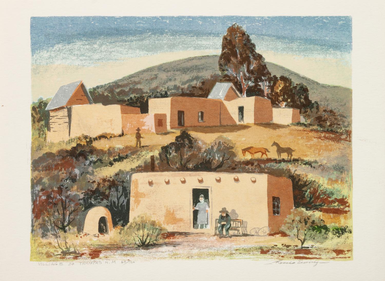 Five Works: Village of Trampas N.M ., edition 64/120; Rio Chama , edition 60/120; High Meadow , edition 86/120; The Stanstuario at Chimayo - N.M., edition 124/130; Palo Verde , edition 83/120