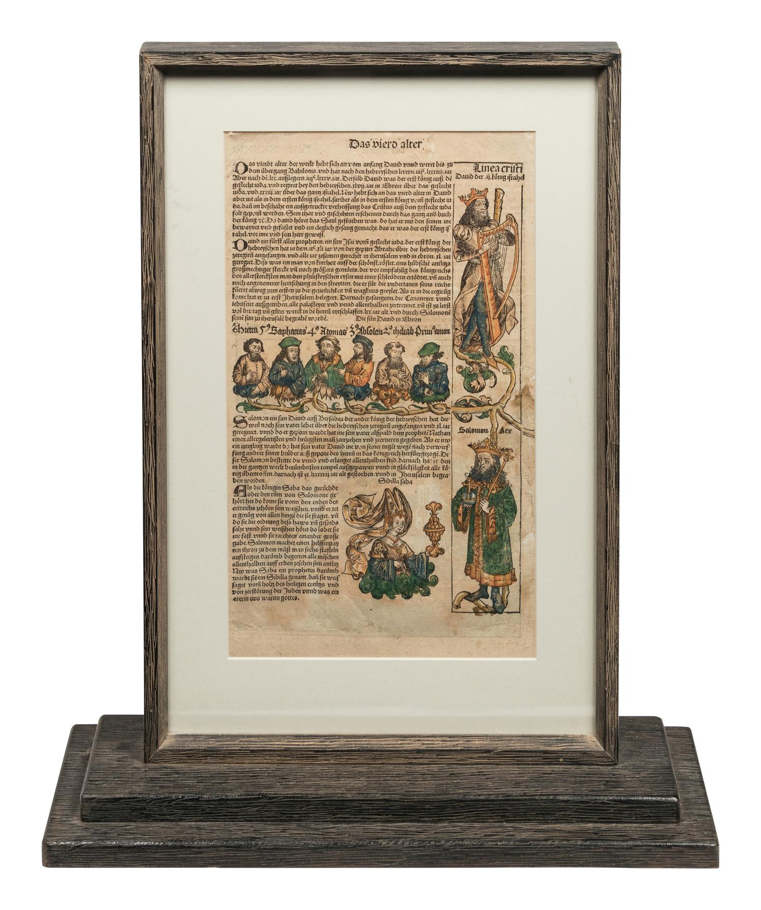 [LEAVES -- INCUNABULA] -- [SCHEDEL, Hartmann]. Two Incunabula leaves with hand-coloring from the Liber Chonicarum , or Nuremberg Chronicle . [Nuremberg, 1493].