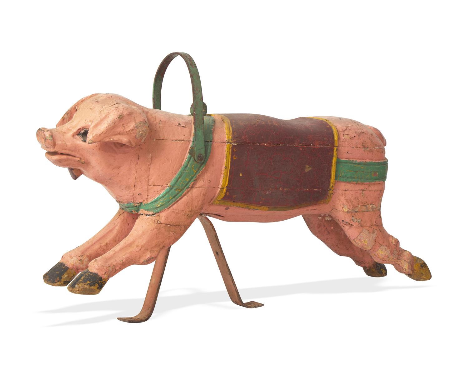 A Carved And Painted Wood Carousel Pig