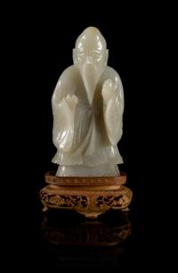 A Near-White Jade Figure of Standing Shoulao — LATE MING/EARLY QING DYNASTY