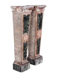 A Pair of Italian Incarnat , Vert de Mer and Fleur de Peche Marble Pedestals