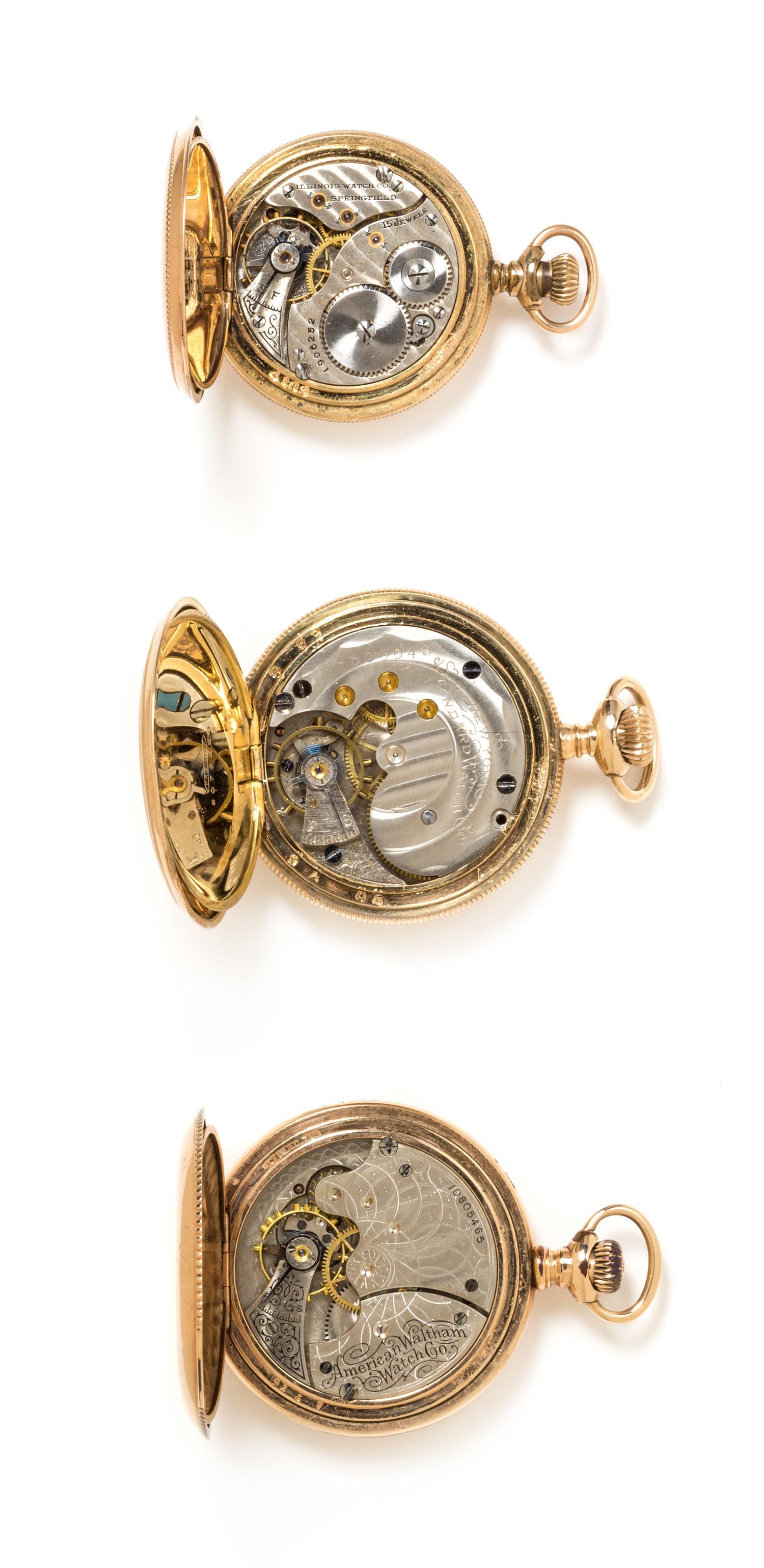 A Collection of Gold Filled Hunter Case Pocket Watches Waltham, Illinois and New York Standard, 98.30 dwts.