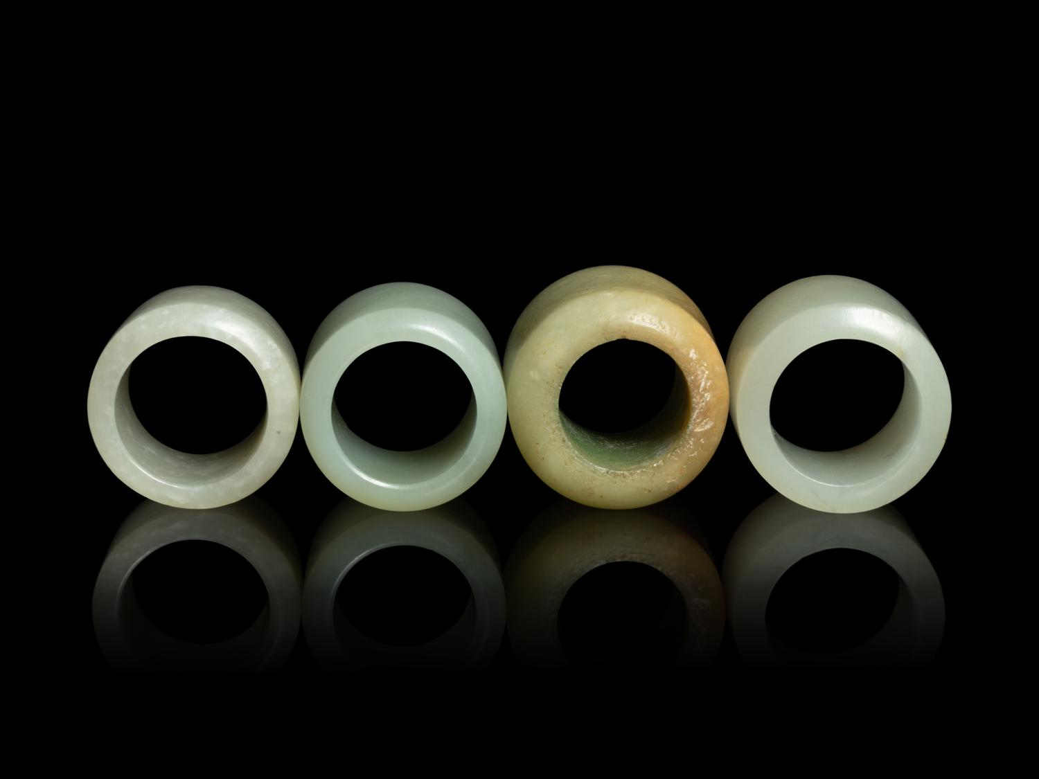 Four Chinese Jade Archer's Rings