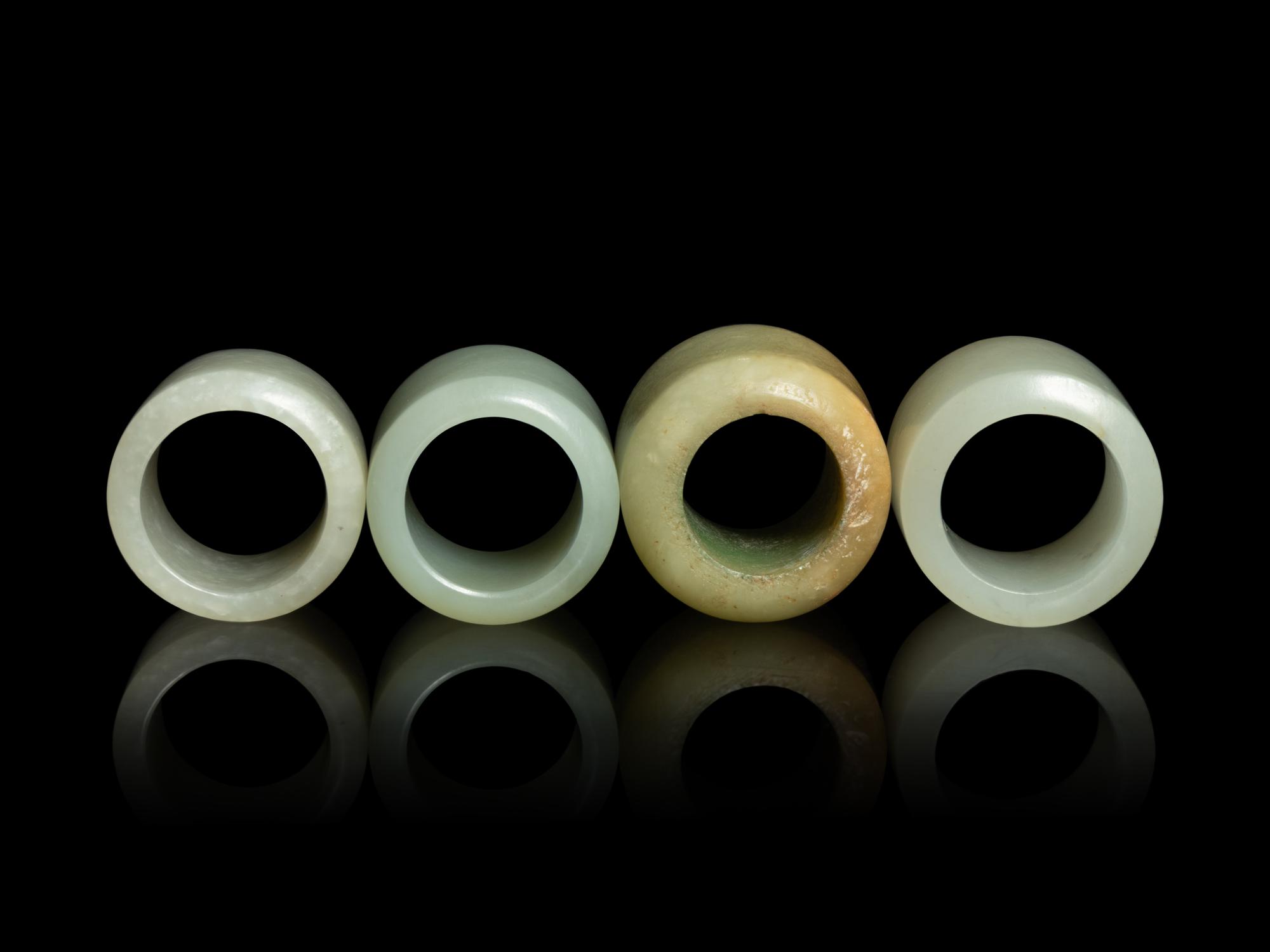 Four Chinese Jade Archer's Rings