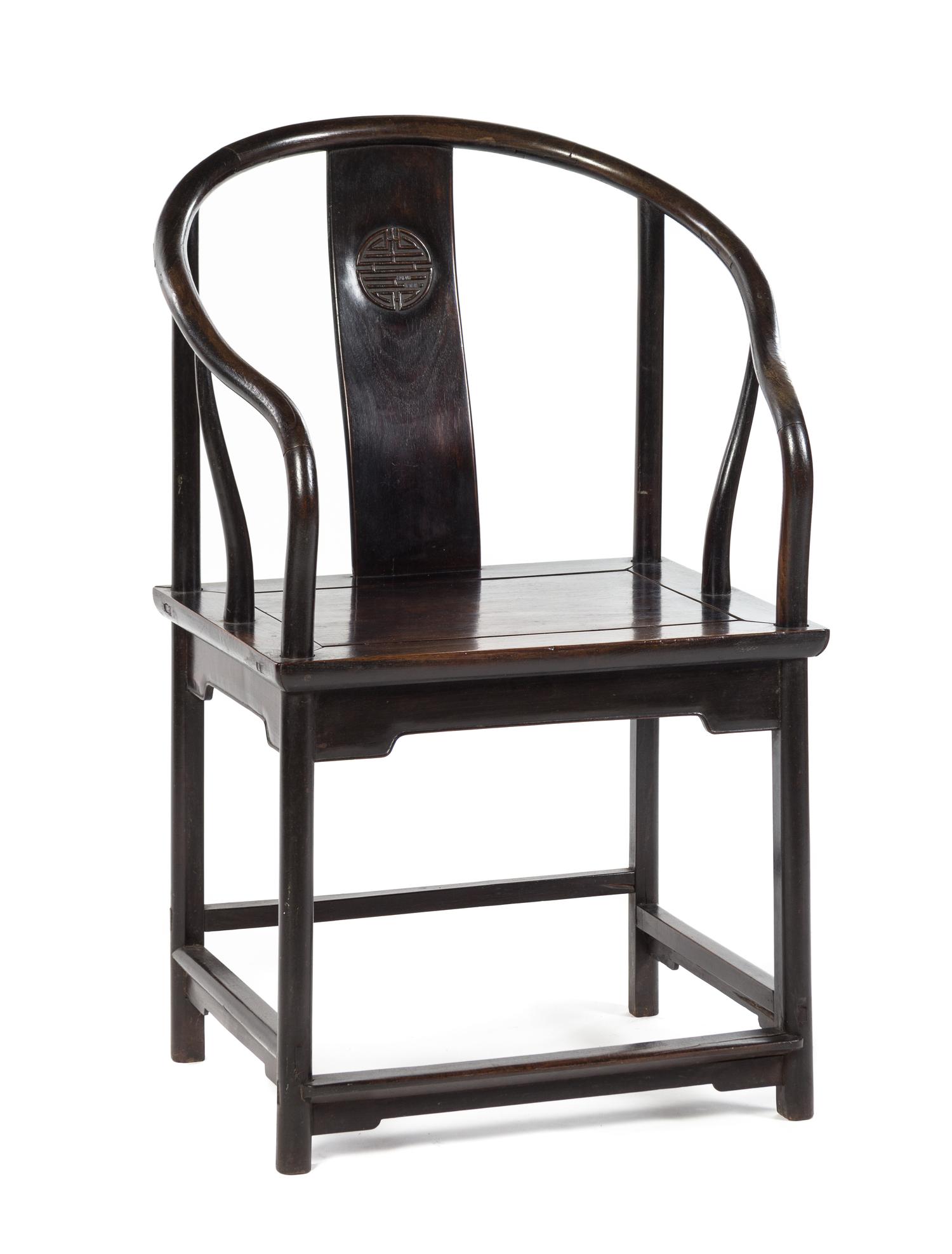 A Chinese Hardwood Horseshoe Back Armchair, Quanyi 19TH CENTURY OR EARLIER Height 39 1/2 inches. — 19TH CENTURY OR EARLIER