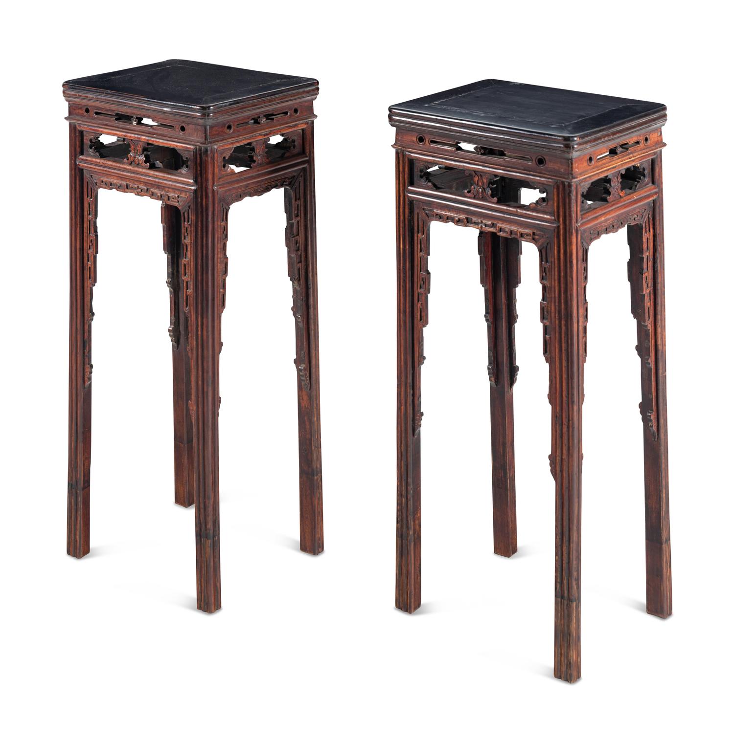 A Pair of Chinese Hardwood Pedestal Tables