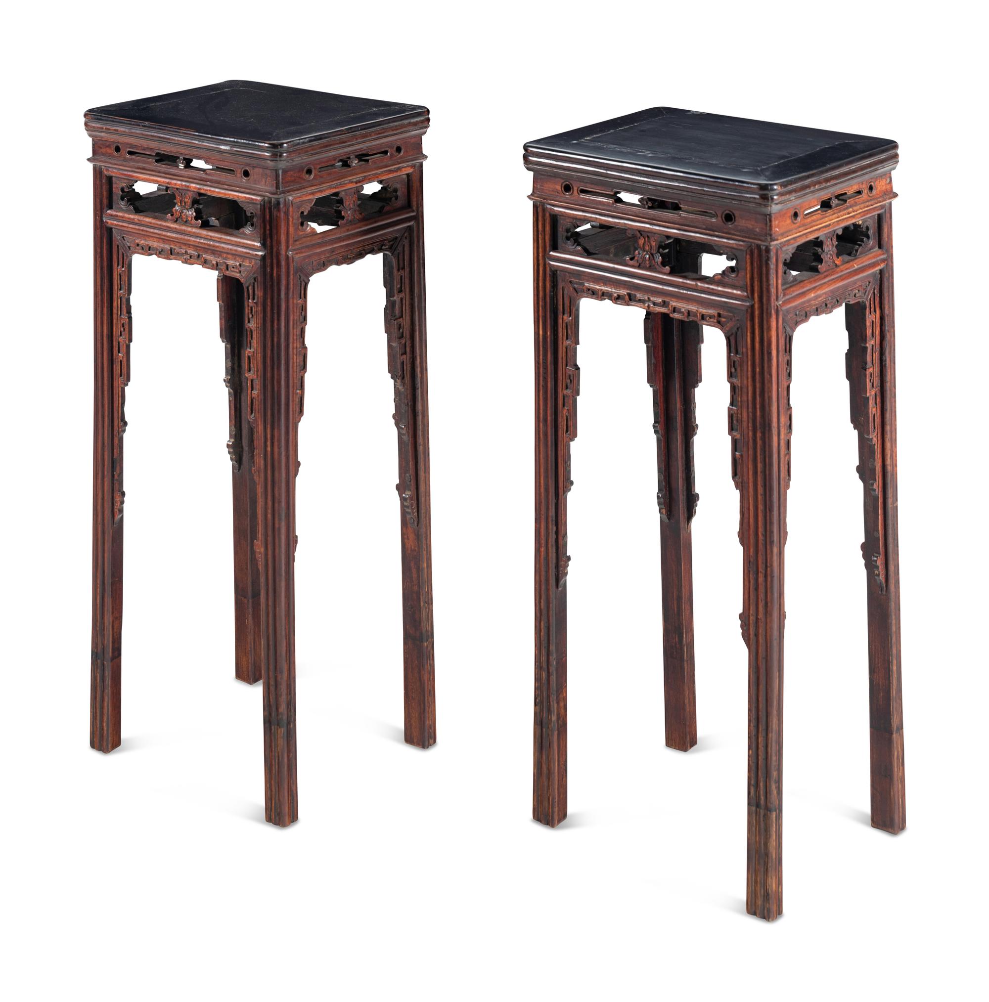 A Pair of Chinese Hardwood Pedestal Tables