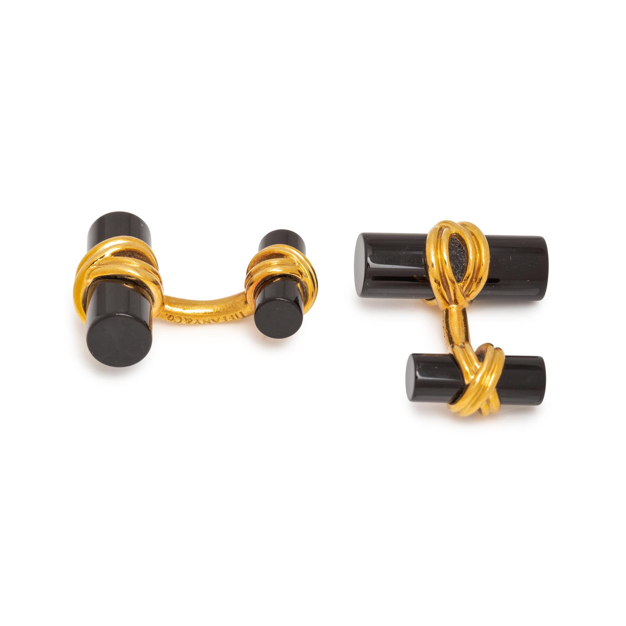 TIFFANY & CO., YELLOW GOLD AND ONYX CUFFLINKS