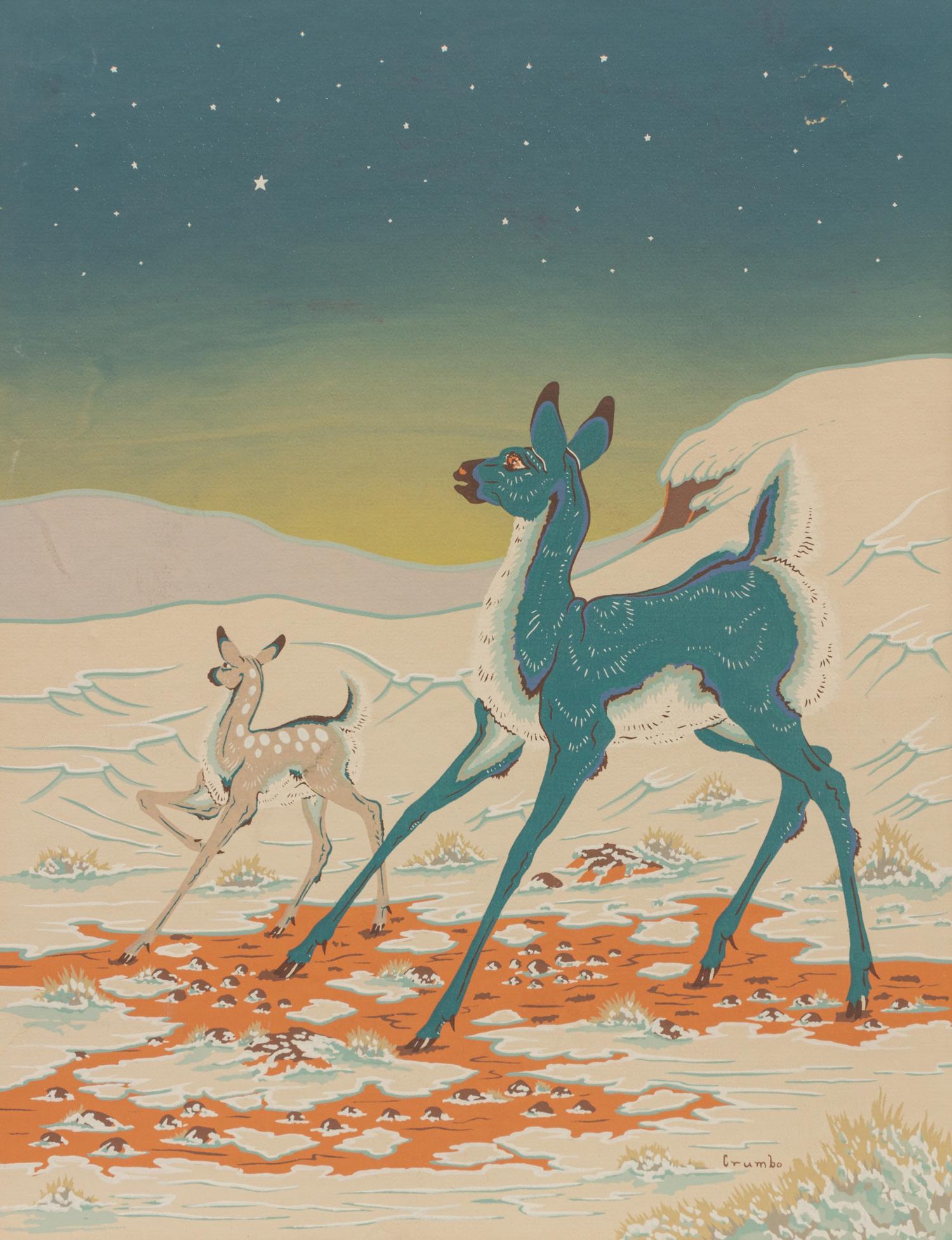 Two Works: Blue Horse and Deer Pair