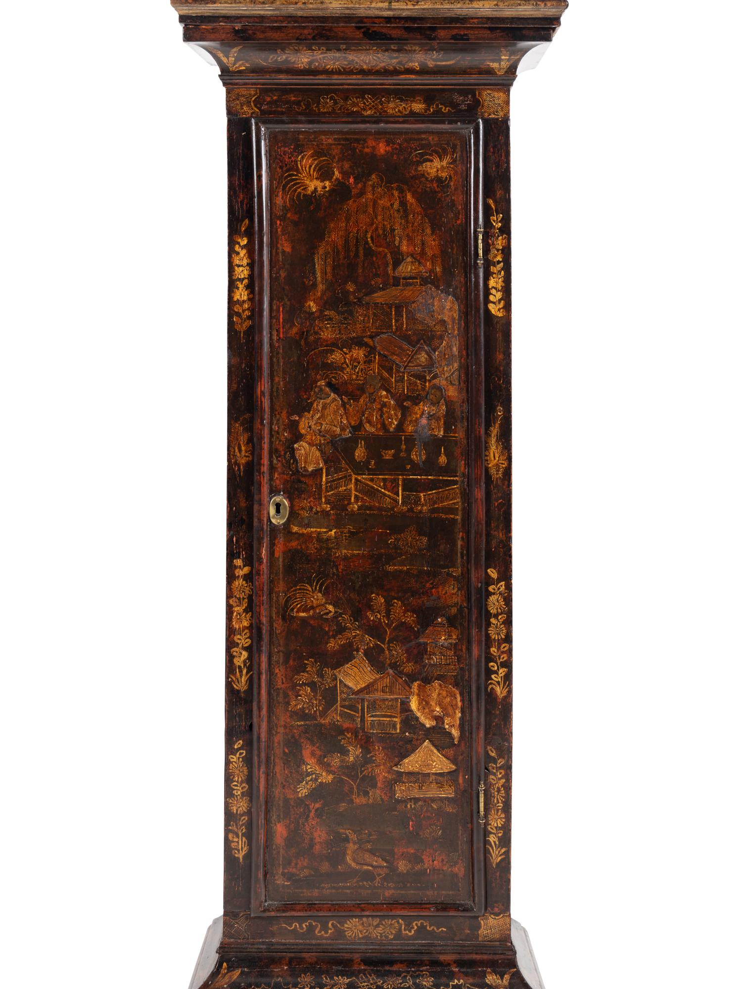 An English Black Japanned Tall Case Clock