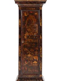 An English Black Japanned Tall Case Clock