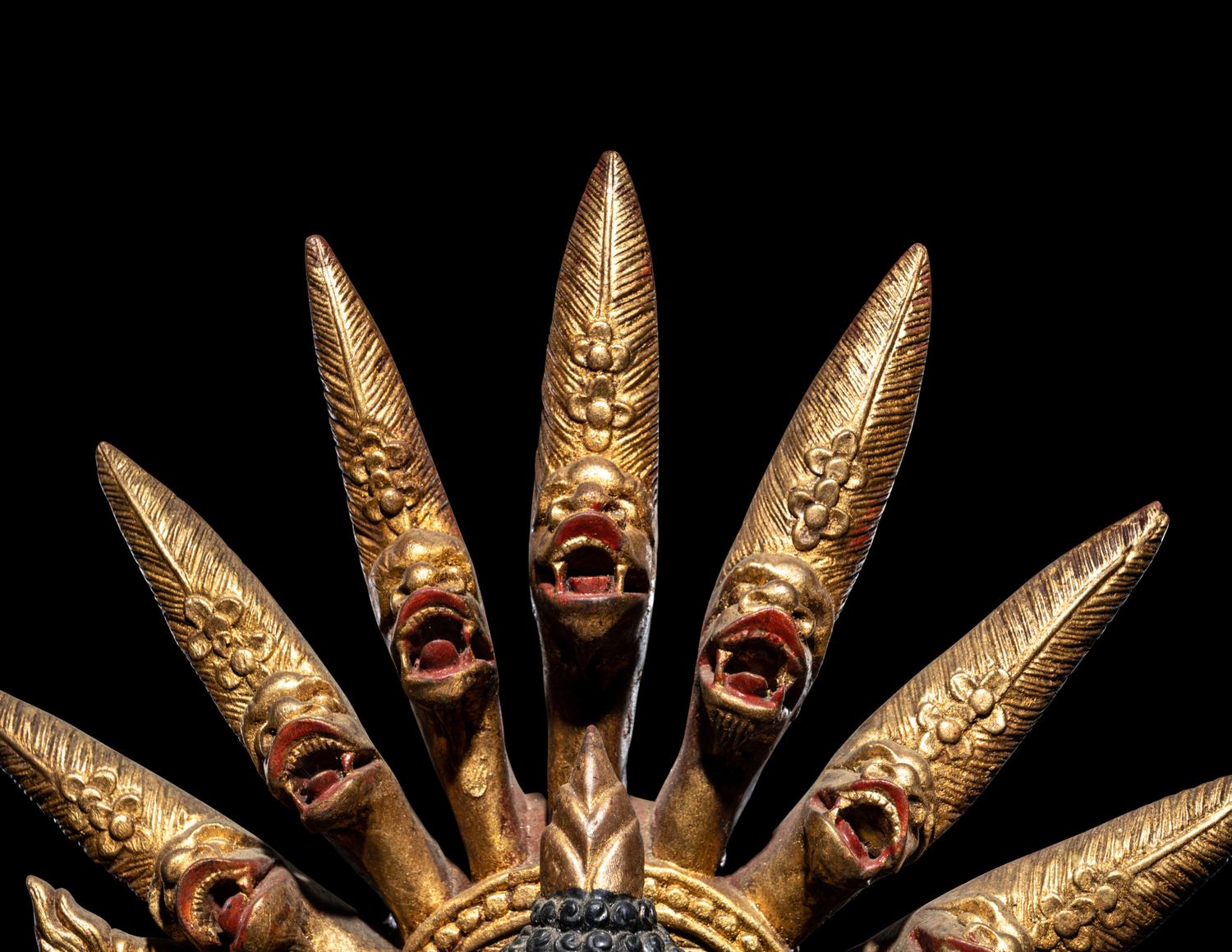 A Large Thait Gilt and Red Lacquered Wood Figure of Buddha