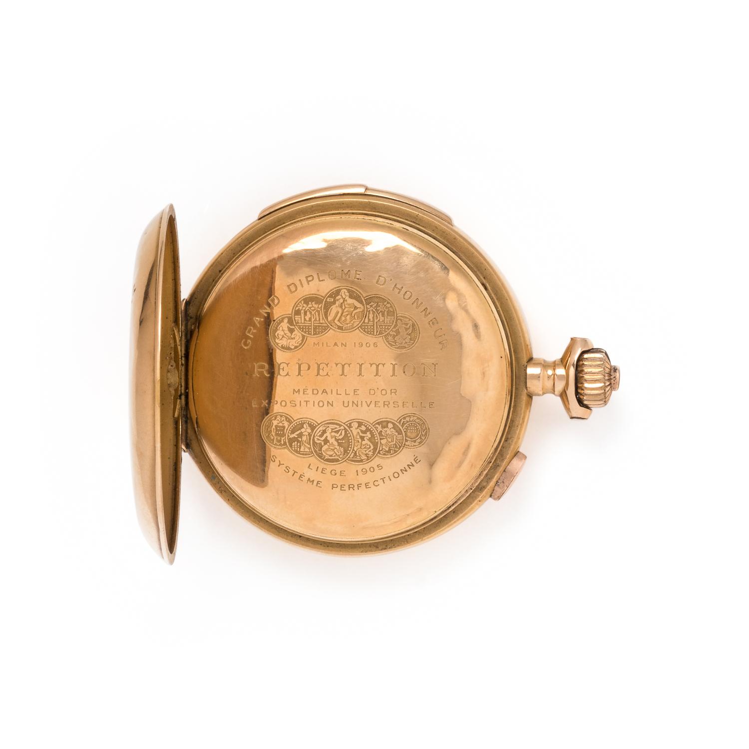 18K YELLOW GOLD QUARTER REPEATER HUNTER CASE POCKET WATCH