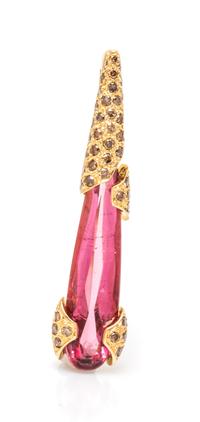 An 18 Karat Yellow Gold, Cuprian Tourmaline and Diamond "Stiletto Series" Pendant, Robert Wander, 3.60 dwts.