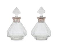 A Pair of Large French Silver Mounted Cut Glass Wine Decanters