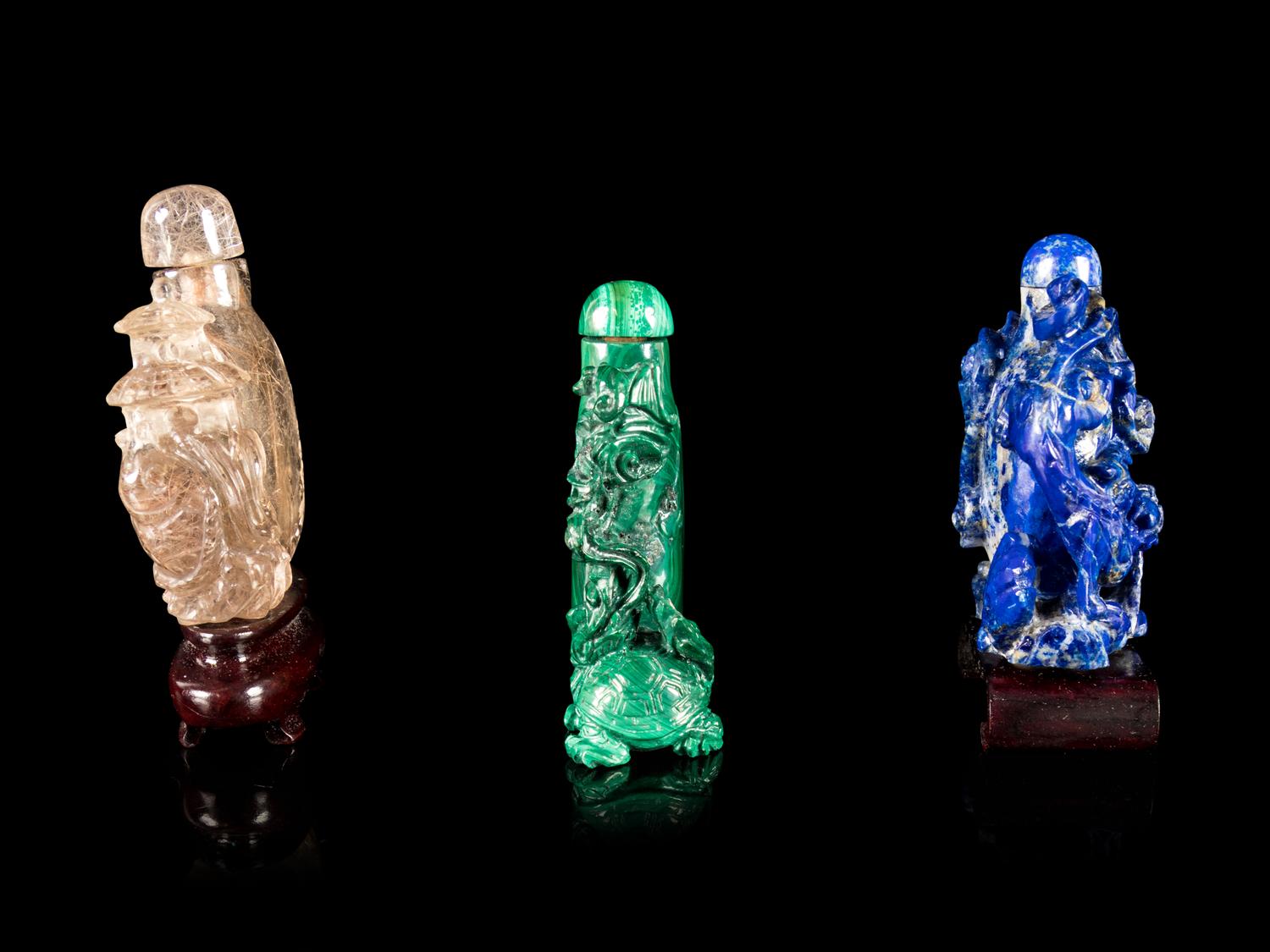 Three Chinese Hardstone Snuff Bottles