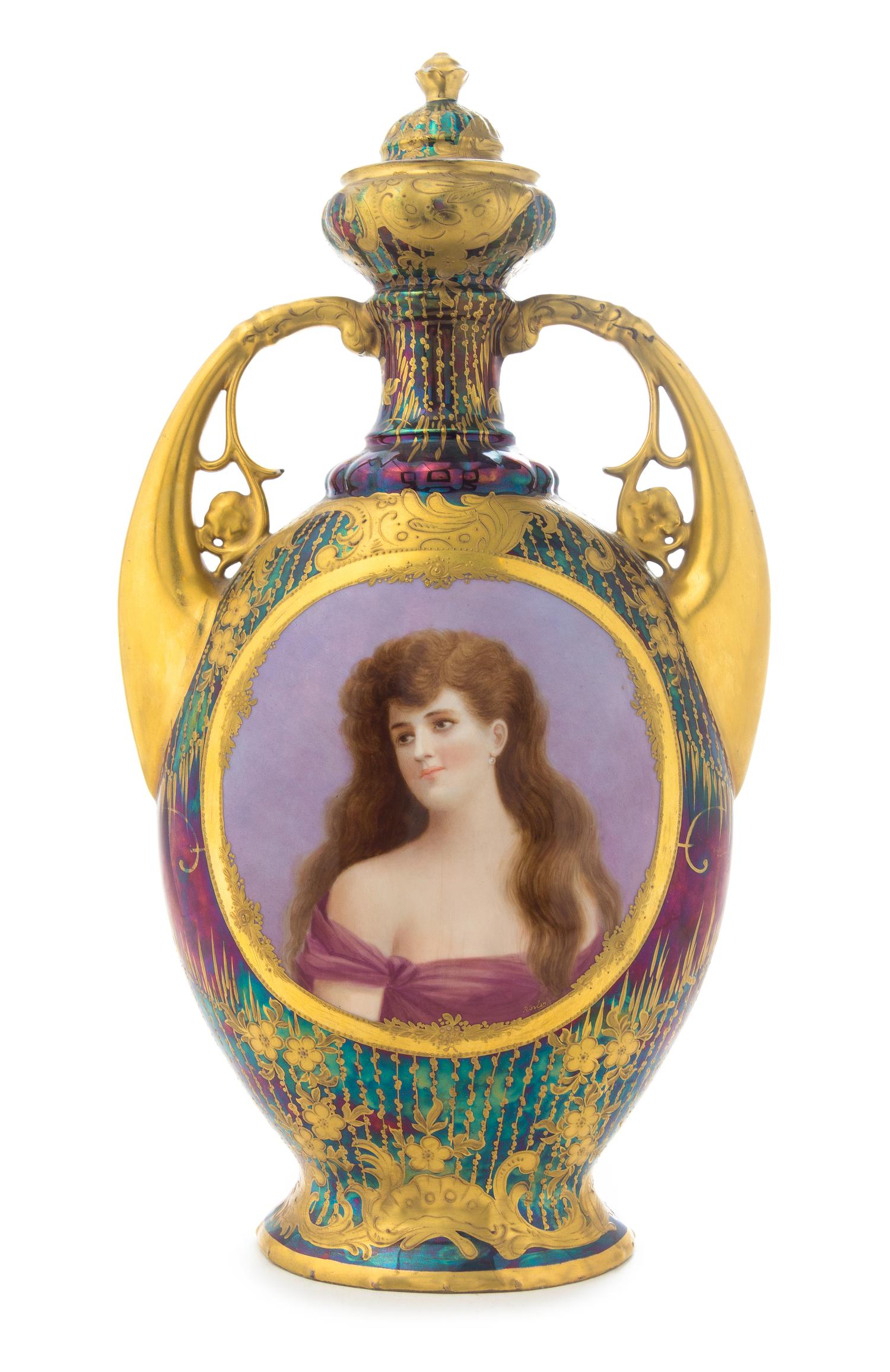 A Royal Vienna Porcelain Urn Height 20 inches.