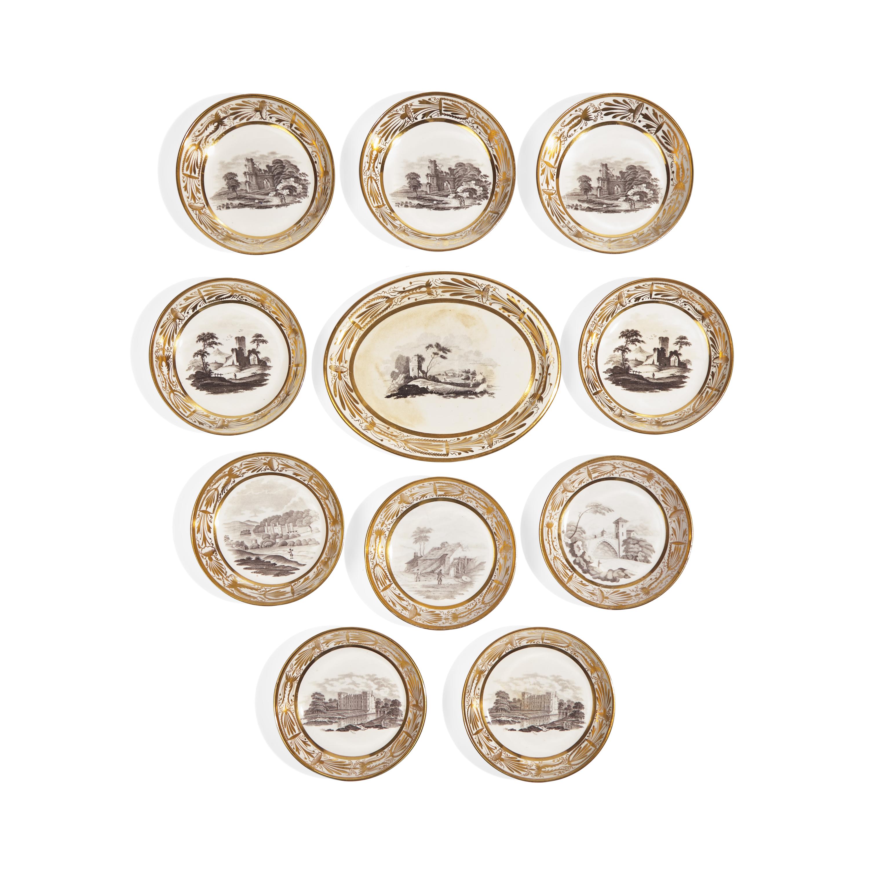 A Spode Gilt and Bat-Printed Bone China Tea Service