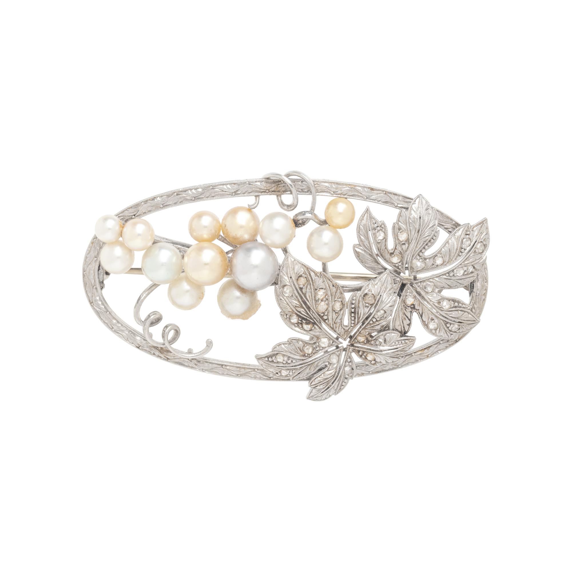CULTURED PEARL AND DIAMOND BROOCH