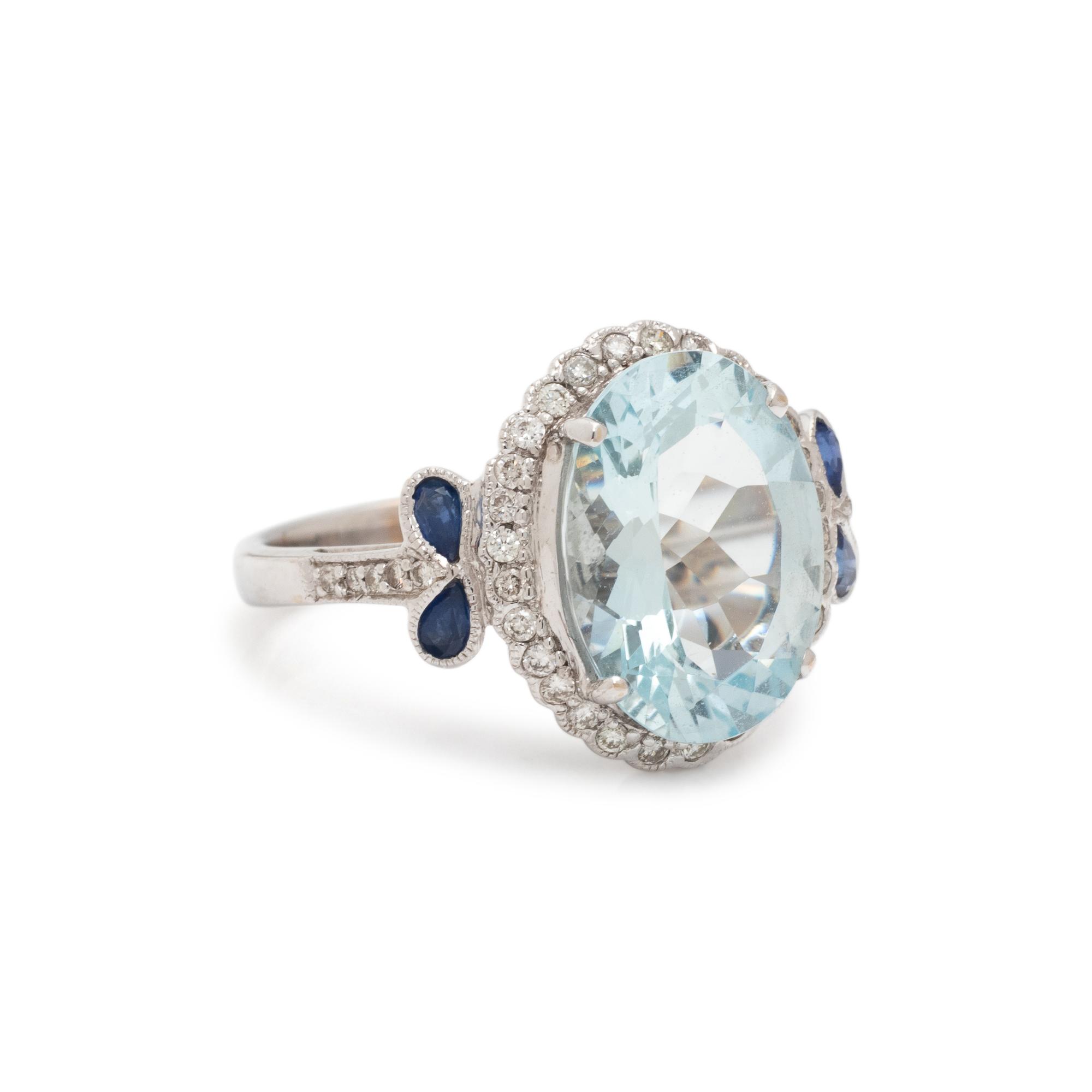 AQUAMARINE AND DIAMOND RING
