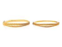 ANTIQUE, TWO YELLOW GOLD AND SEED PEARL BANGLE BRACELETS
