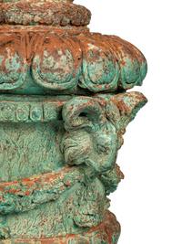 A Pair of Continental Patinated Metal Covered Urns