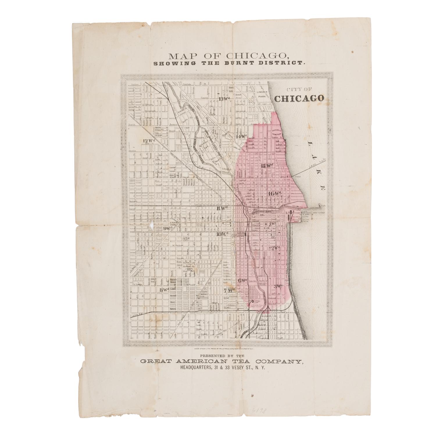 [Chicago Fire]. A group of 8 maps of Chicago, most showing the burnt district, comprising: