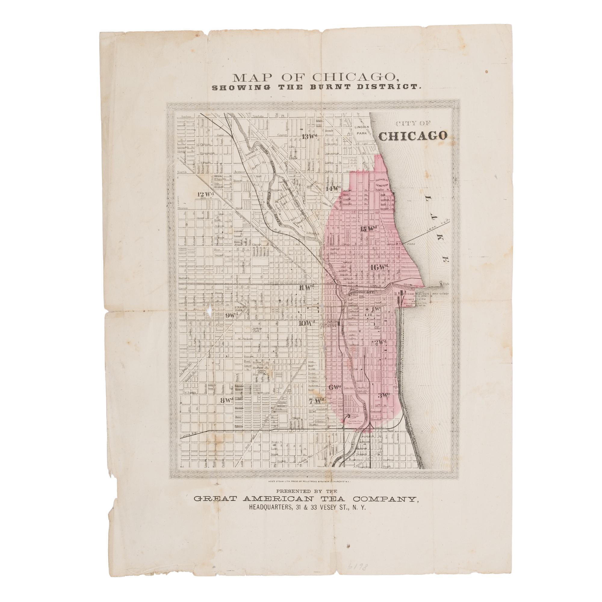 [Chicago Fire]. A group of 8 maps of Chicago, most showing the burnt district, comprising: