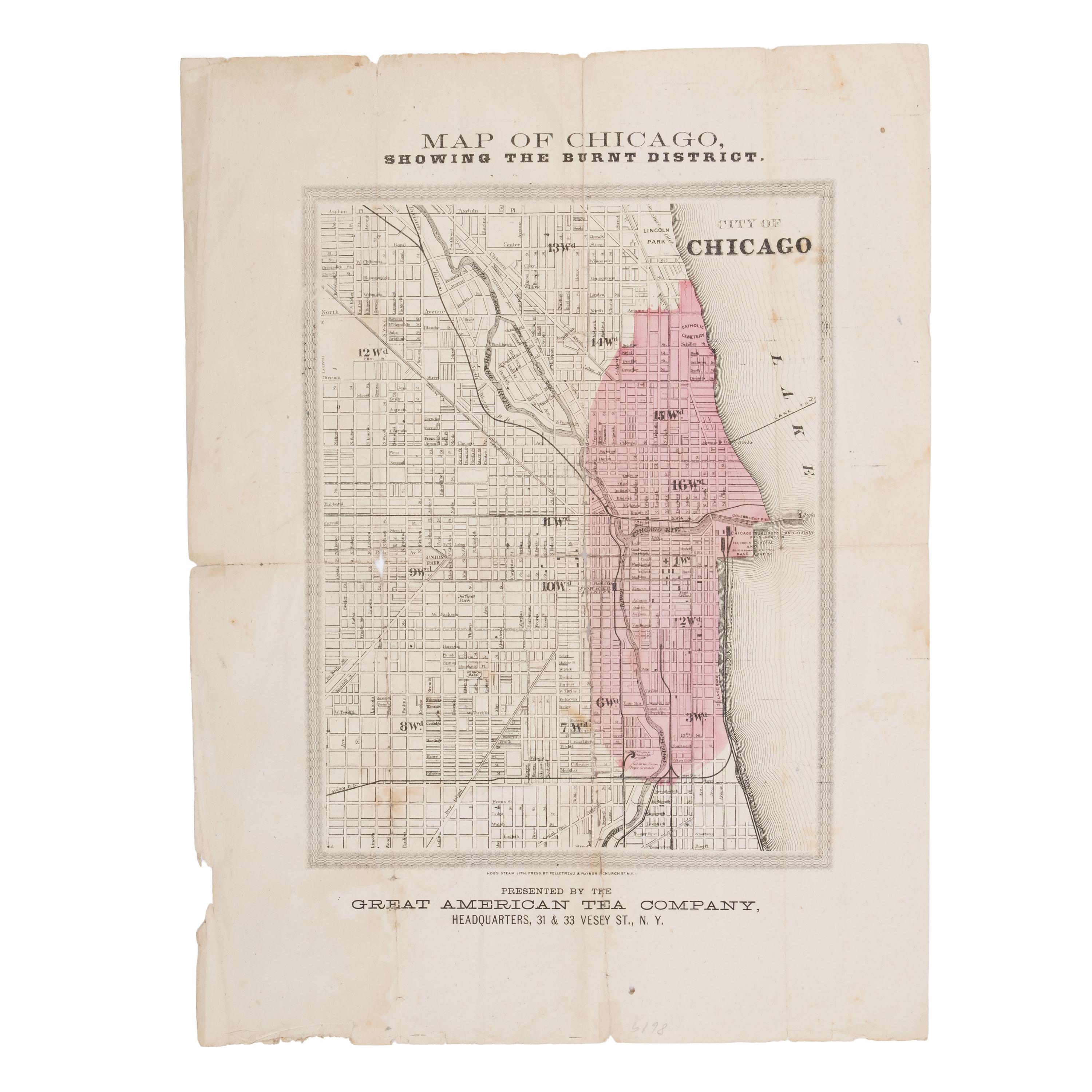 [Chicago Fire]. A group of 8 maps of Chicago, most showing the burnt district, comprising: