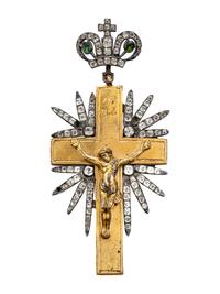 A Russian Silver-Gilt Metal and Paste Gem-Set Pectoral Cross Pendant Owned by Rudolf Nureyev